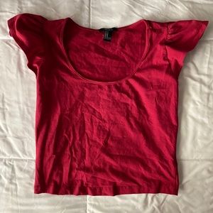 cropped fushia ruffle sleeve top